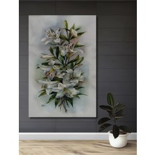 Teona Ahşap Beyaz Zambaklar Sulu Boya Görünümlü Ahşap Dekoratif Tablo Dikdörtgen Tablo