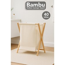 Meleni Home Katlanır Bambu Çamaşır Sepeti - Yıkanabilir Iç Hazneli Natural Kirli Çamaşır Sepeti 40 Lt Bej