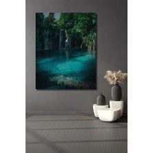 Teona Ahşap Turkuaz Göl Yağlı Boya Görünümlü Ahşap Dekoratif Tablo Dikdörtgen Tablo