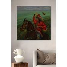 Teona Ahşap Atlı Kadın Yağlı Boya Görünümlü Ahşap Dekoratif Tablo Dikdörtgen Tablo
