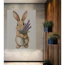 Teona Ahşap Sevimli Tavşan Lavanta Buketi Pastel Boya Görünümlü Dekoratif Ahşap Tablo Dikdörtgen Tablo