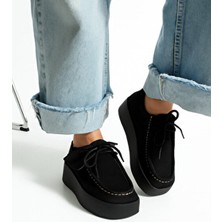 Bufu Clark Siyah Taban Siyah Süet Krep Kaymaz Taban Bağcıklı Kadın Ayakkabı