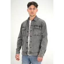 Souris Erkek Füme Yıkamalı Kot Ceket Rahat Kalıp Gömlek Yaka Kapaklı Çift Cep