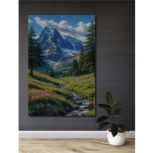 Teona Ahşap Muhteşem Dağ Manzarası Sulu Boya Görünümlü Ahşap Dekoratif Tablo Dikdörtgen Tablo