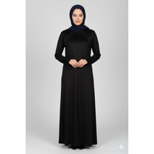 Hermevsim Elele Kadın Alice Büyük Beden Nervürlü Taşlı Boydan Siyah Elbise