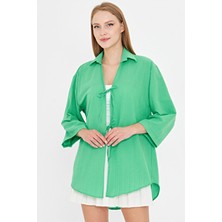 Armonika Kadın Açık Yeşil Gömlek Yakalı Önden Bağcıklı Kimono Gömlek ARM-25K001006