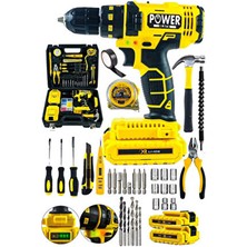 Germany Power Black 12 V 1,5 Ah Çift Bataryalı Ultra Lüks Darbeli Matkap 100 Parçalı Set