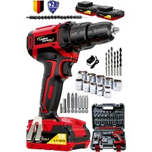 Lieber German Teknoloji V-Tec 1200 Darbeli Li-On 2 Akülü Setli Sarjlı Vidalama Matkap