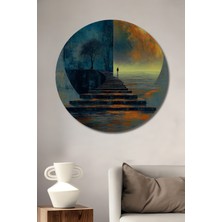 Teona Ahşap Geçmişin ve Geleceğin Buluşması Yağlı Boya Görünümlü Ahşap Dekoratif Tablo Yuvarlak Tablo