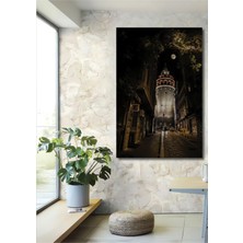 Teona Ahşap Gece Yarısı Galata Kulesi Yağlı Boya Görünümlü Ahşap Dekoratif Tablo Dikdörtgen Tablo