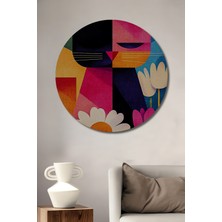 Teona Ahşap Renkli Kedi ve Çiçekler Modern Sanat Yağlı Boya Görünümlü Ahşap Dekoratif Tablo Yuvarlak Tablo