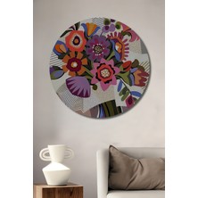 Teona Ahşap Renkli Çiçekler Yağlı Boya Görünümlü Modern Sanat Ahşap Dekoratif Tablo Yuvarlak Tablo