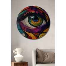 Teona Ahşap Muhteşem Görünümlü Renkli Soyut Göz Yağlı Boya Görünümlü Ahşap Dekoratif Tablo Yuvarlak Tablo