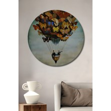 Teona Ahşap Renkli Kelebek Balon Yağlı Boya Görünümlü Ahşap Dekoratif Tablo Yuvarlak Tablo
