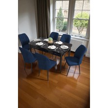 Baresmu Bara Siyah Mermer 80X132 Açılabilir Sunta Masa Yemek Odası Takımı, Mutfak Takımı 6 Adet Sandalye