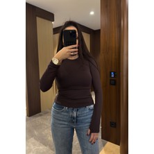 Magarde Parmak Geçmeli Uzun Kollu Body- Kahverengi