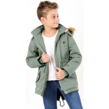 Asortix Erkek Çocuk Su Geçirmez Çıkarılabilir Kapüşonlu Pelüş Kürk Astarlı Uzun Mont Kaban