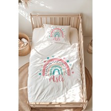 Lilabio %100 Pamuk Isme Özel Isimli Montessori Yatak Nevresim Takımı (100X200 Cm) Gökkuşağı