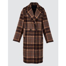 Jimmy Key Turuncu Kruvaze Yaka Ekose Desenli Kaşe Kaban