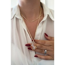 Liveyn Design Çift Sıralı Kristal Uçlu Gold Kolye