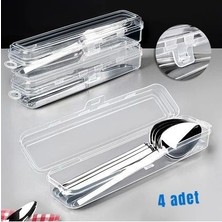 4 Adet Kaşık Çatal Kozmetik Kırtasiye Düzenleme Organizer Saklama Kutusu Plastik Kapaklı