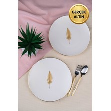Tabak Evi Porselen Natura Fern Altın Yaldız Pasta Tabağı 20,50CM 2 Li