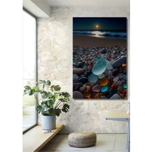 Teona Ahşap Parlayan Deniz Taşları Sulu Boya Görünümlü Ahşap Dekoratif Tablo Dikdörtgen Tablo
