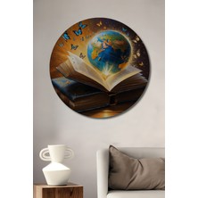 Teona Ahşap Keşiflerle Dolu Dünya Yağlı Boya Görünümlü Ahşap Dekoratif Tablo Yuvarlak Tablo