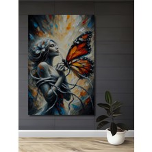 Teona Ahşap Monark Kelebek Kadın Portresi Yağlı Boya Görünümlü Modern Sanat Ahşap Tablo Dikdörtgen Tablo