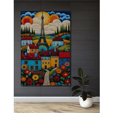 Teona Ahşap Eyfel Kulesi Modern Sanat Yağlı Boya Görünümlü Dekoratif Ahşap Tablo Dikdörtgen Tablo