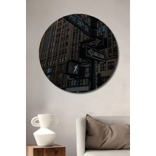 Teona Ahşap Ahşap Dekoratif Tablo West 36 Cadde Yağlı Boya Görünümlü Modern Sanat Yuvarlak Tablo