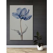 Teona Ahşap Mavi Lale Yağlı Boya Görünümlü Ahşap Dekoratif Tablo Modern Sanat Eseri Dikdörtgen Tablo