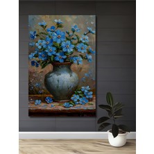 Teona Ahşap Can Alıcı Gök Mavisi Çiçek Buketi Yağlı Boya Görünümlü Ahşap Dekoratif Tablo Dikdörtgen Tablo