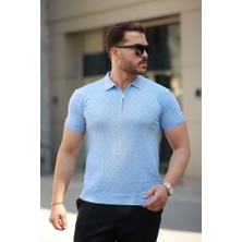 Etiler Collection Erkek Fermuar Yakalı Baklava Desen Kısa Kollu Gömlek