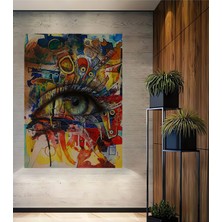 Teona Ahşap Soyut Göz Baskısı Yağlı Boya Görünümlü Dekoratif Ahşap Tablo Dikdörtgen Tablo