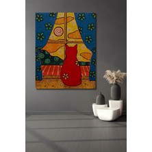 Teona Ahşap Kırmızı Kedi Desenli Cam Boyama Görünümlü Modern Sanat Ahşap Dekoratif Tablo Dikdörtgen Tablo