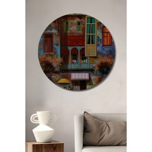 Teona Ahşap Romantik Yağlı Boya Görünümlü Ahşap Dekoratif Tablo Sokak Manzarası Bohem Sanat Eseri Yuvarlak Tablo