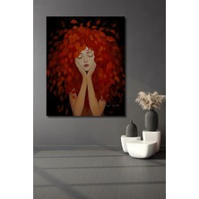 Teona Ahşap Kızıl Saçlı Sonbahar Kadını Yağlı Boya Görünümlü Ahşap Dekoratif Tablo Dikdörtgen Tablo