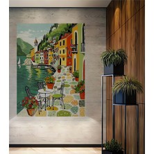 Teona Ahşap Renkli Italyan Sahili Yağlı Boya Görünümlü Ahşap Dekoratif Tablo Dikdörtgen Tablo