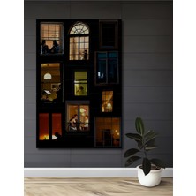 Teona Ahşap Ahşap Dekoratif Tablo Pencere Işıkları Yağlı Boya Görünümlü Modern Sanat Dikdörtgen Tablo