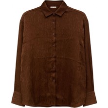 Mixray 4624 Kadın Saten Krinkıl Gömlek Kahve