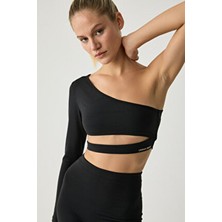 Urban Beat Mıya Kadın Tek Kol Açık Yaka Siyah T-Shirt