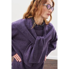 Manuka Kare Yaka Bağlamalı Triko Atkı Mor