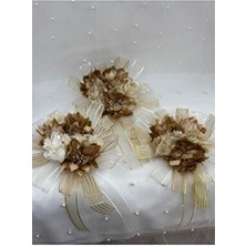 Gürlek Tekstil Bej Tomurcuklu Gelin ve Damat Bohçası Için Motifli Çiçek 3 Adet Bohça Çiçeği (Bohça Süsü)..