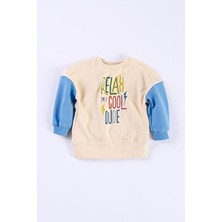 Bondberro Erkek Çocuk Sweatshirt Bej Renk %100 Organik Pamuk Uzun Kollu Cepsiz Tasarım