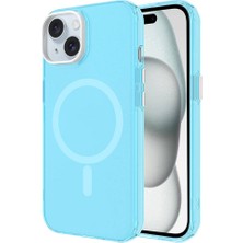 Zore Apple iPhone 15 Plus Kılıf Mrsa Magsafe Şarj Özellikli Buzlu Transparan C-Pro Sert Kapak-Mavi
