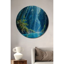 Teona Ahşap Masalsı Şelale Yağlı Boya Görünümlü Ahşap Dekoratif Tablo Yuvarlak Tablo
