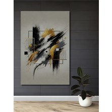 Teona Ahşap Altın Vuruşlu Soyut Modern Yağlı Boya Görünümlü Dekoratif Ahşap Tablo Dikdörtgen Tablo