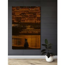 Teona Ahşap Altın Şehir Işıkları Yağlı Boya Görünümlü Dekoratif Ahşap Tablo Dikdörtgen Tablo