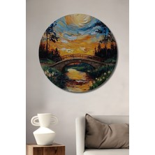 Teona Ahşap Yağlı Boya Görünümlü Köprü Manzarası Ahşap Dekoratif Tablo Yuvarlak Tablo